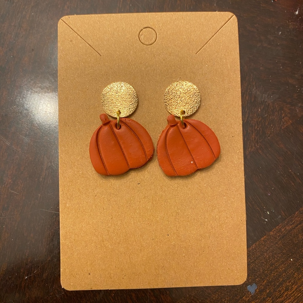 Orange Pumpkin Clay Earrings